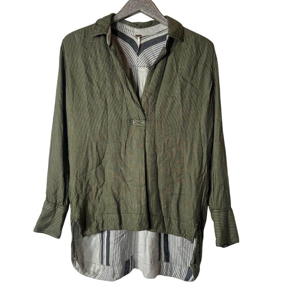 Free People On the Road Striped Tunic Top Green